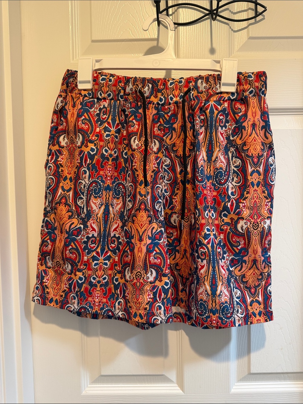 SHEIN Multicolor Paisley A-Line Shorts Skirt — Navy, Red, Orange